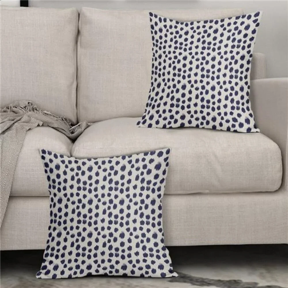 New West Elm Set 2 Navy Blue Boho Embroidered Throw Pillow Case Cover Sham 18x18